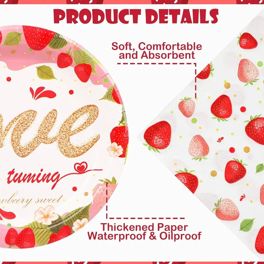 169 Piece Strawberry Sweet 1st Birthday Party Supplies Dinnerware Set-Serves 24‎